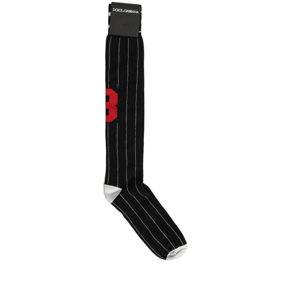 Dolce & Gabbana Men Black Pinstripe Logo Knee High Accessory Men's Socks